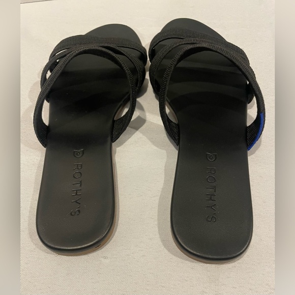 ROTHY’S Stretch Triple Band Stretch Black Leather Sandals Women’s Size 8 1/2 - Picture 2 of 3